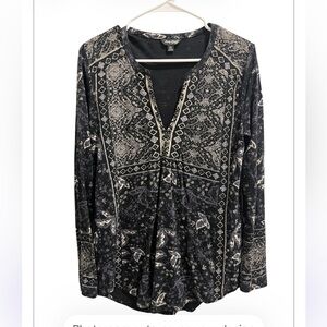 Women’s XS Lucky Brand Navy Blue & White Boho Long Sleeve V Neck Tunic